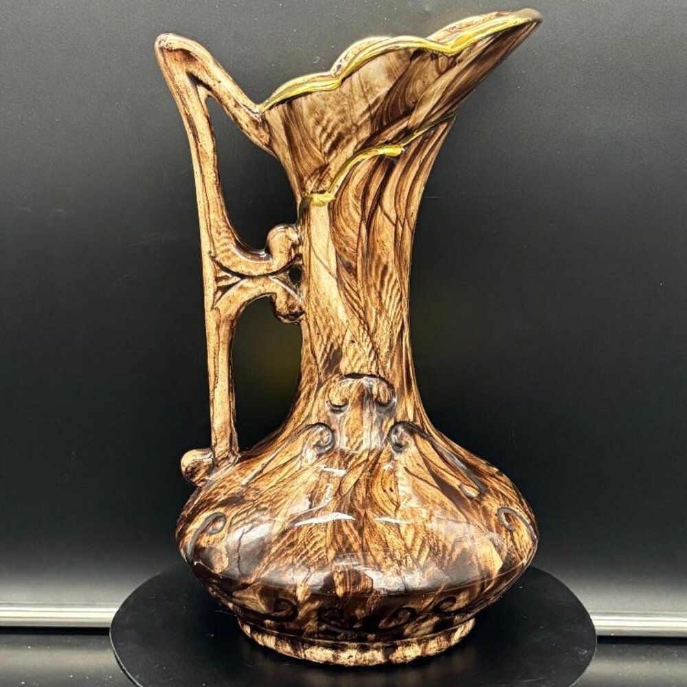 Vintage 1950's Quaregnon Belgium Pottery Hand Painted Ewer Pitcher Vase 10 X 6 - Picture 7 of 10
